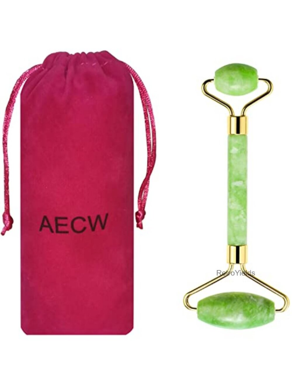 Natural Xiuyan Jade Facial Roller Massage Tool with Drawstring Pouch